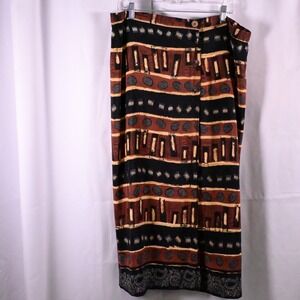 Maggie‎ McNaughton Tribal Geometric Black Rust Tan Maxi Skirt Women's XL 38x35